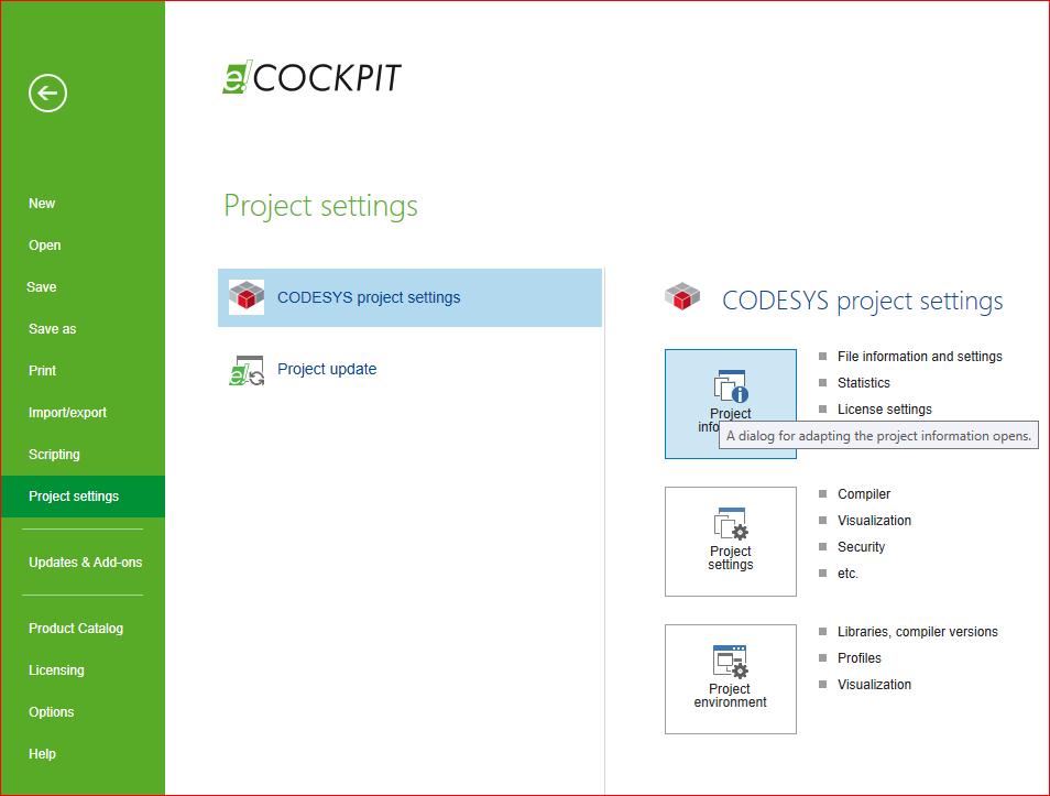 Project settings - e!cockpit